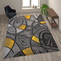 Flash Furniture ACD-RGTRZ860-810-YL-GG Jubilee Collection 8' x 10' Yellow Abstract Area Rug - Olefin Rug with Jute Backing - Living Room, Bedroom, & Family Room